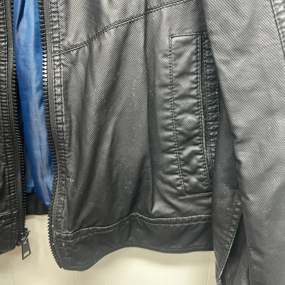 Black Rivet Black Faux Leather Men's Jacket Sz Medium Full Zip Lined Long Sleeve